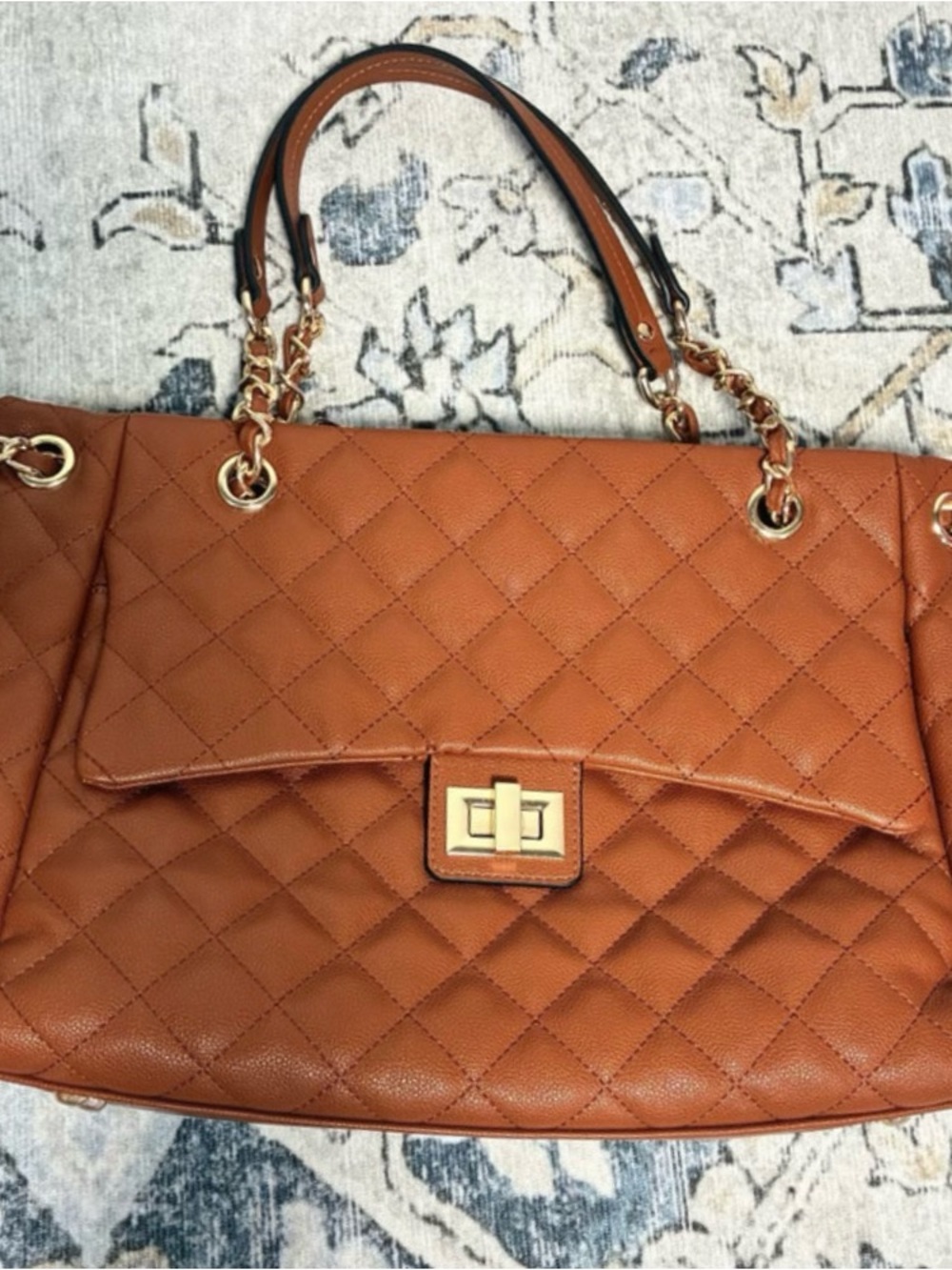 Ello Shirley Quilted Brown Shoulder Bag Gold Chain Tote